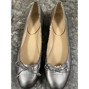 Lauren Ralph Lauren Glennie Sheep Leather Ballet Flats Comfort Silver Size 10B